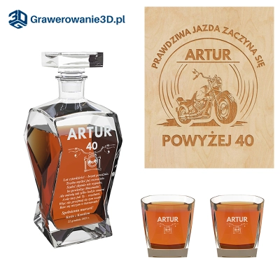Karafka ze szklankami na 40 urodziny motocykl