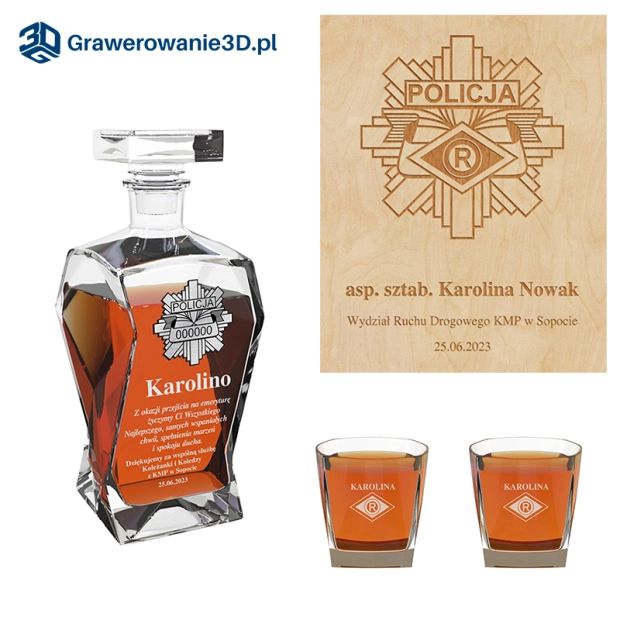 Grawerowana karafka ze szklankami do whisky dla policjanta