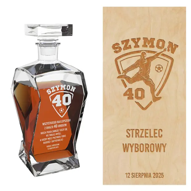 Zestaw z karafką do whisky grawerowany prezent na 40 urodziny dla piłkarza