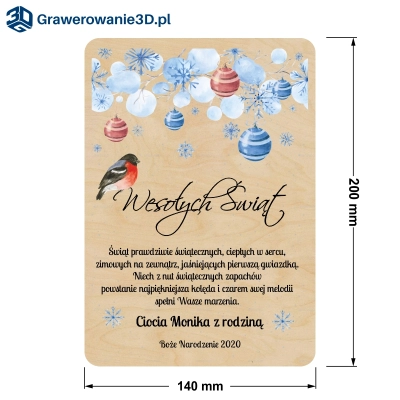 Drewniana kartka Świąteczna z nadrukiem