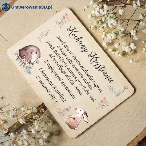 Drewniana kartka na Chrzest Święty