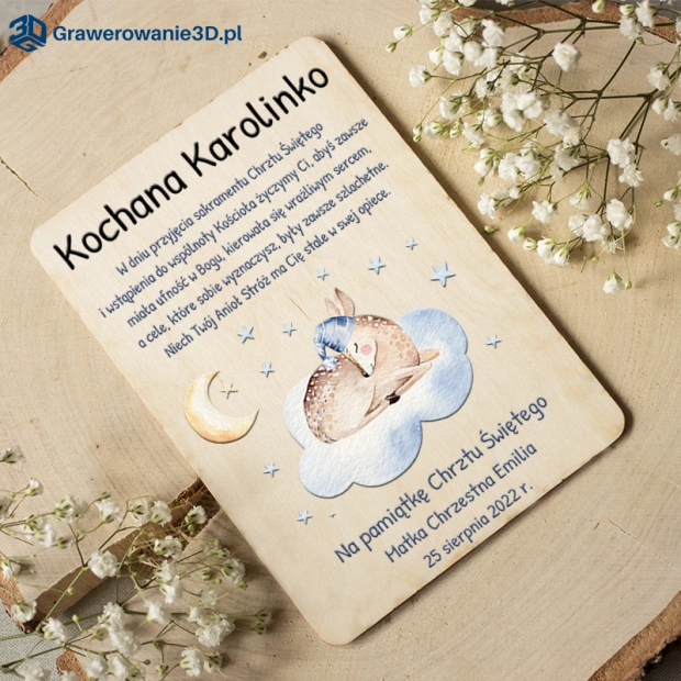 Drewniana kartka na Chrzest dla dziewczynki