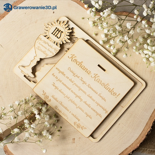 grawerowana kartka z personalizacją na komunię