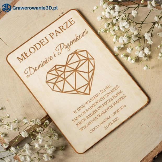 drewniana kartka na ślub personalizowana
