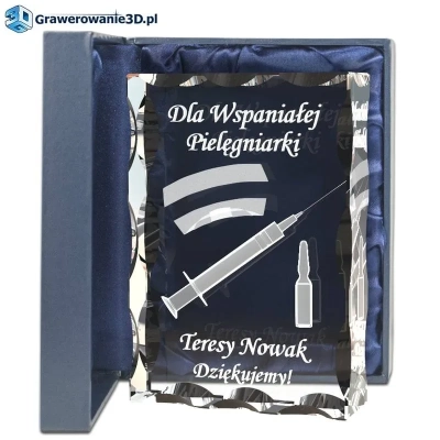 Dla pielęgniarki prezent grawer w krysztale 3D z życzeniami i podziękowaniem dla pielegniarki za opiekę