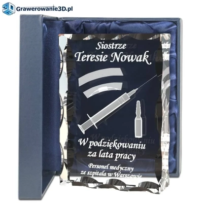 dla pielęgniarki podziękowanie za wieloletnią pracę w szpitalu, grawer
