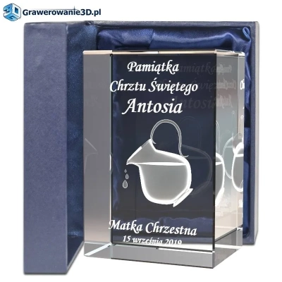 na chrzest prezent dla chłopca grawer 3d w krysztale, naczynie na wodę święconą z życzeniami