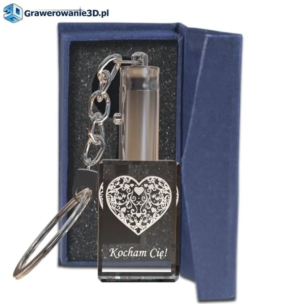 brelok do kluczy, serce grawer w szkle LED brelok