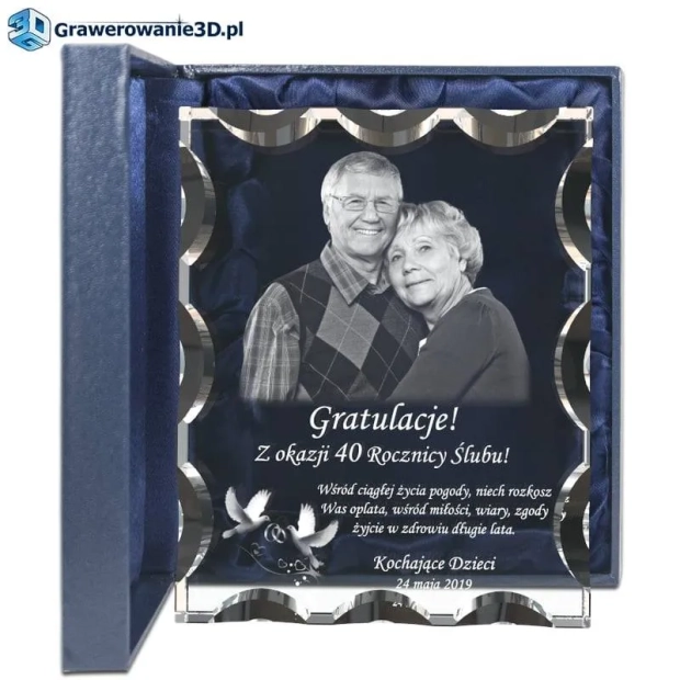 40 rocznica ślubu grawerowany kryształ, zdjęcie w szkle