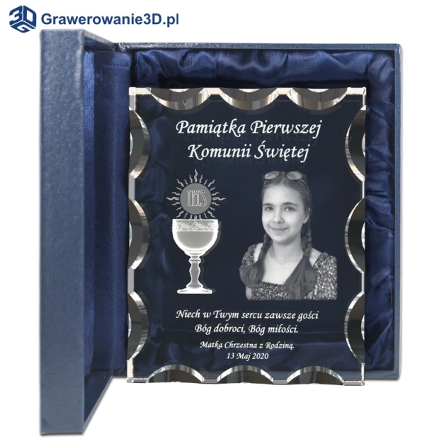 kryształowa pamiątka komunijna ze zdjęciem