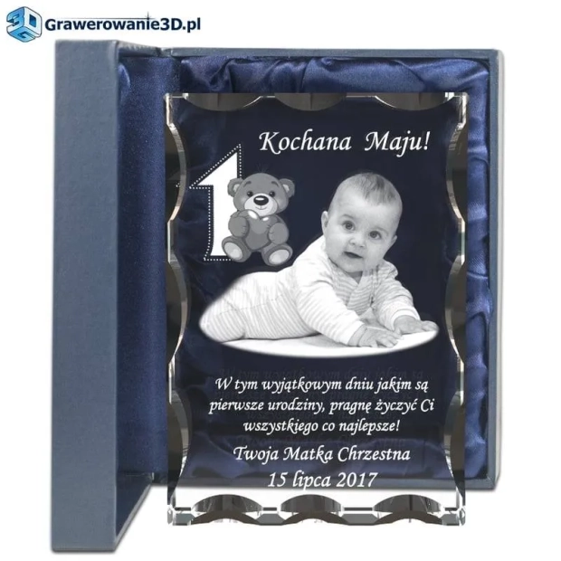 Prezent dla dziecka na roczek grawerowany prezent, wyjątkowy prezent na roczek grawer w szkle