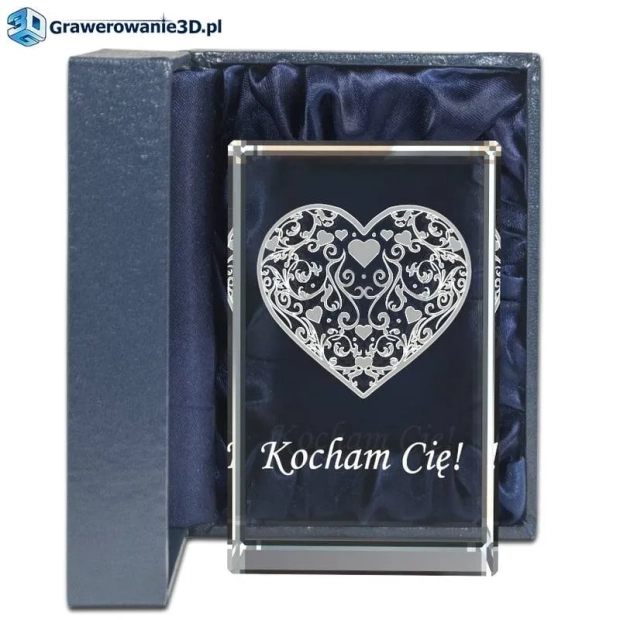prezent na rocznicę ślubu dla żony na 1 rocznicę, prezent grawerowany, szkło kryształowe, serce 3d