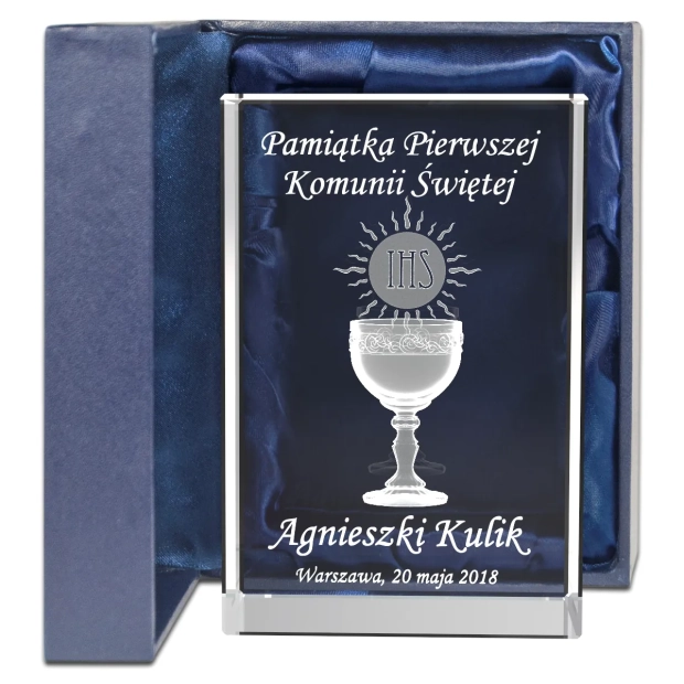 kryształ 3D pamiątka komunijna z kielichem