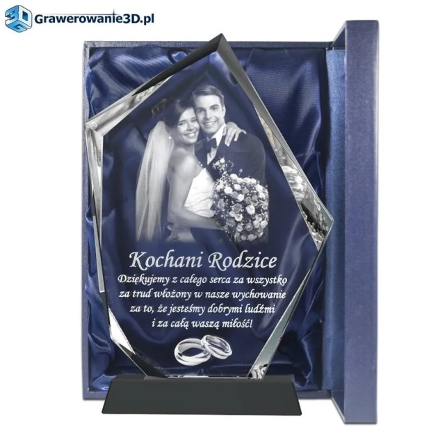 podziękowania dla rodziców na weselu. Statuetka szklana z grawerem.