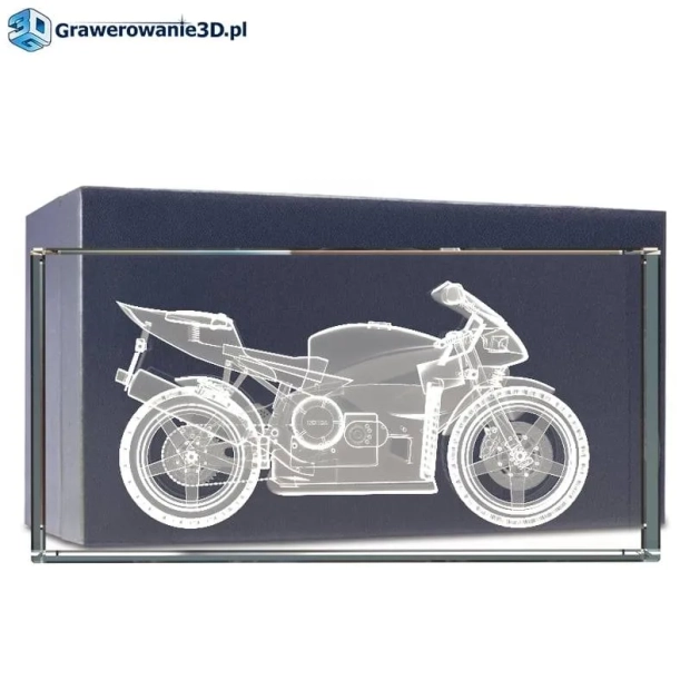 Prezent dla fana motoryzacji grawer 3D w krysztale, statuetka z motorem 3d w krysztale z dedykacją, motor 3d