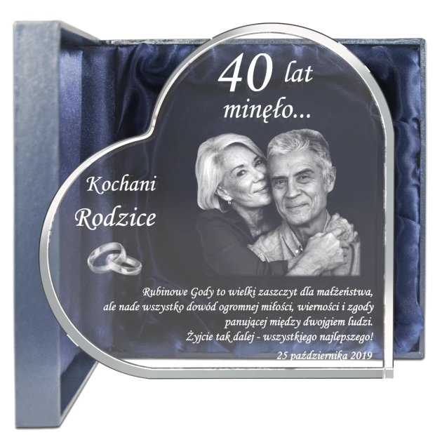 40 rocznica ślubu prezent ze zdjęciem w kryształowym serce