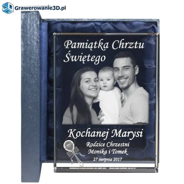 Pamiątka chrztu od chrzestnej prezent grawerowany w szkle