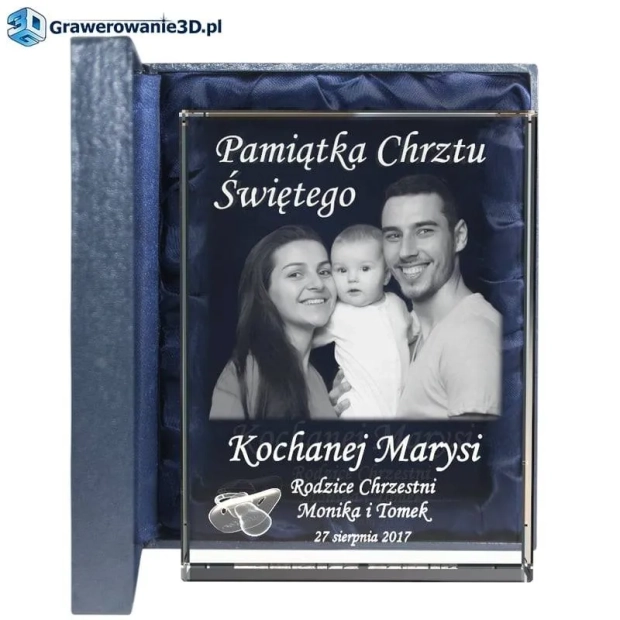 Oryginalny prezent na chrzest grawerowane zdjęcie w szkle, 3d smoczek prezent od chrzestnych