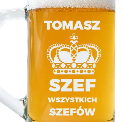 grawerowany kufel do piwa dla szefa wszystkich szefów z imieniem