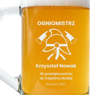 szklany kufel z grawerem do piwa dla strażaka