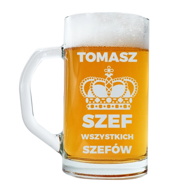 Kufel z grawerem szef wszystkich szefów korona i imię