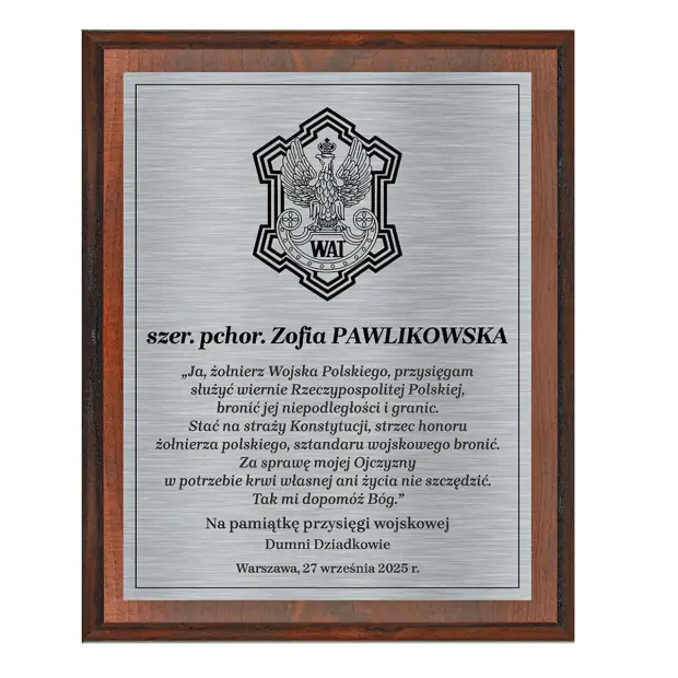 Dyplom z grawerem WAT na przysięgę wojskową dla żołnierza