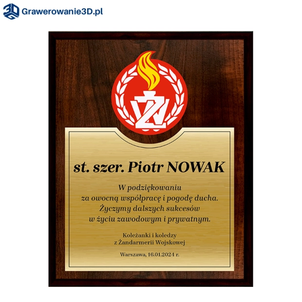 Grawerowany dyplom z personalizacją dla żołnierza Żandarmerii