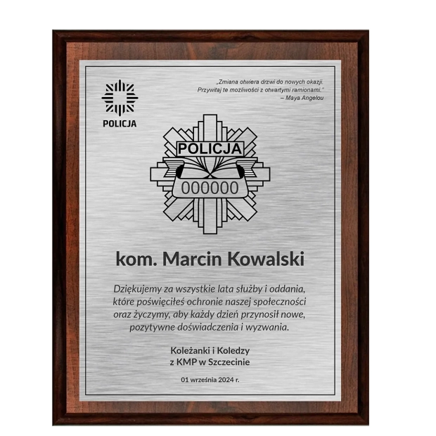 Personalizowany drewniany dyplom dla policjanta