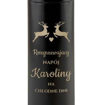 termos z grawerowanym imieniem serduszkiem i reniferami na świąteczną kawę